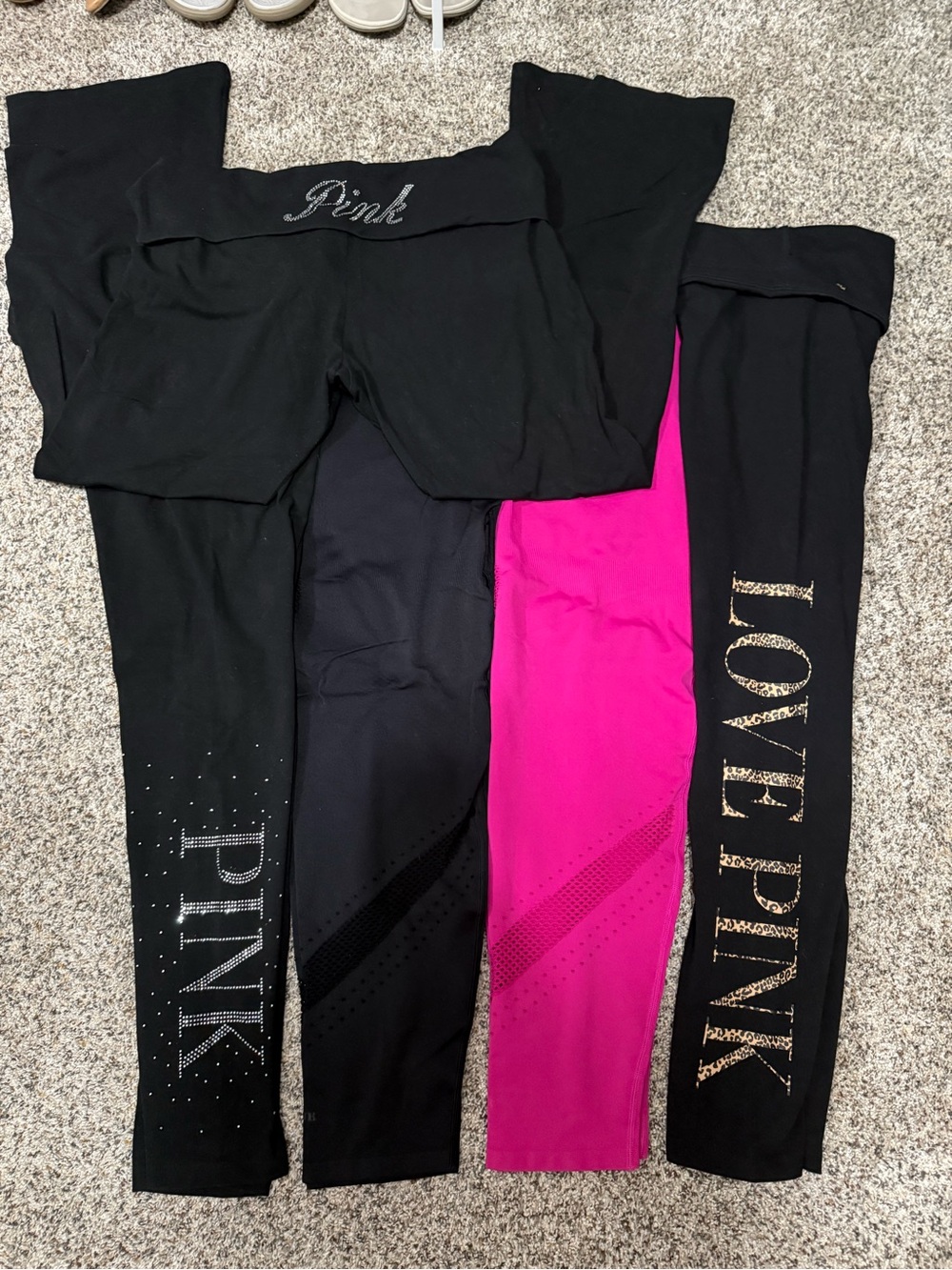 PINK Victoria's Secret Black and Hot Pink Leggings set of 5